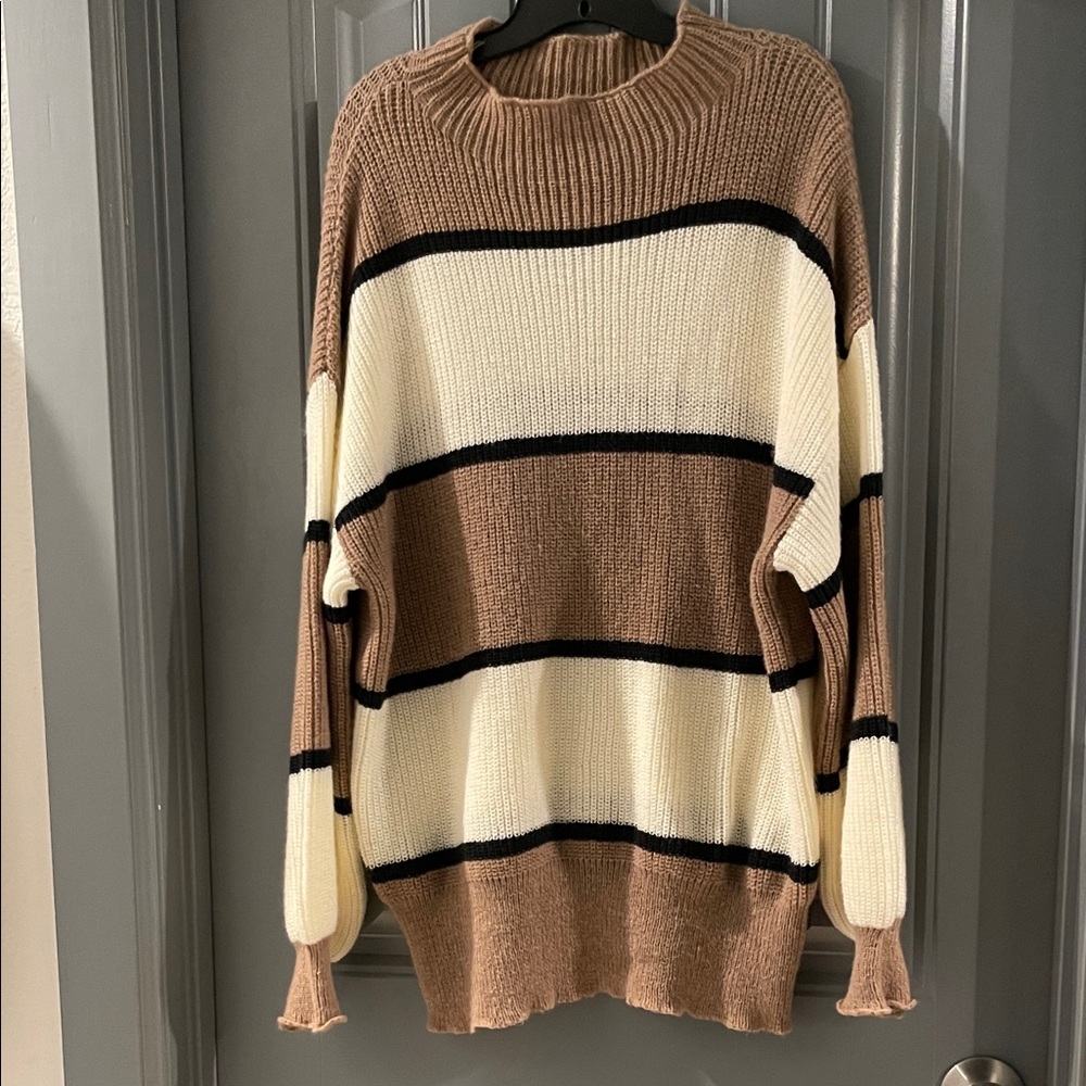 Striped Brown and Cream Women's Sweater